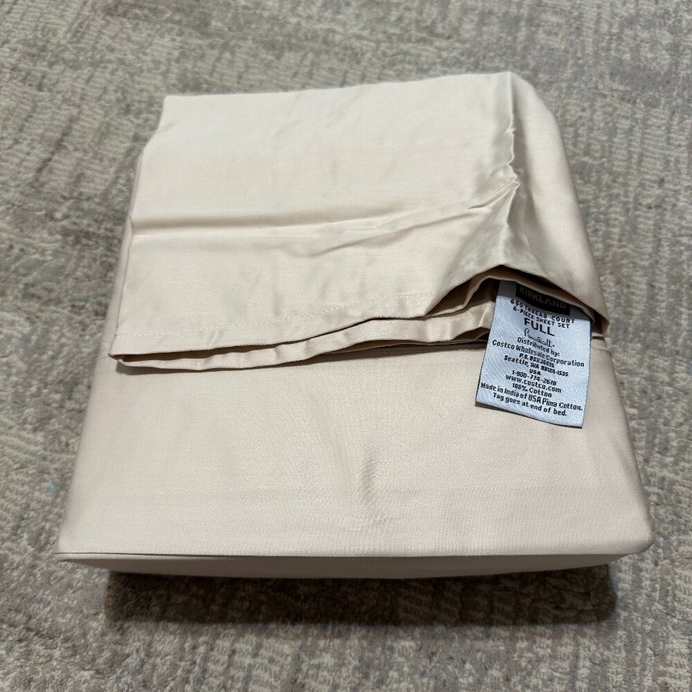 Kirkland Signature 680 Thread Count Full Flat  Sheet, Oatmeal, NWT